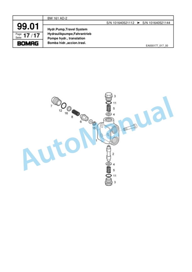 Bomag BW 161 AD-2 Tandem Vibratory Roller Spare Parts Catalogue 00817494-3
