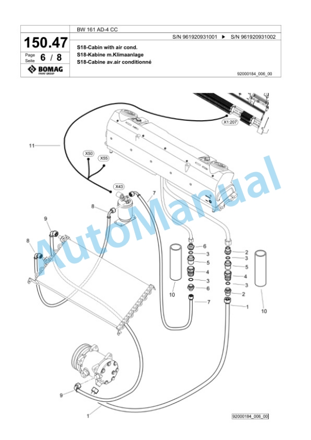Bomag BW 161 AD-4 CC Tandem Vibratory Roller Spare Parts Catalogue 00826799-4