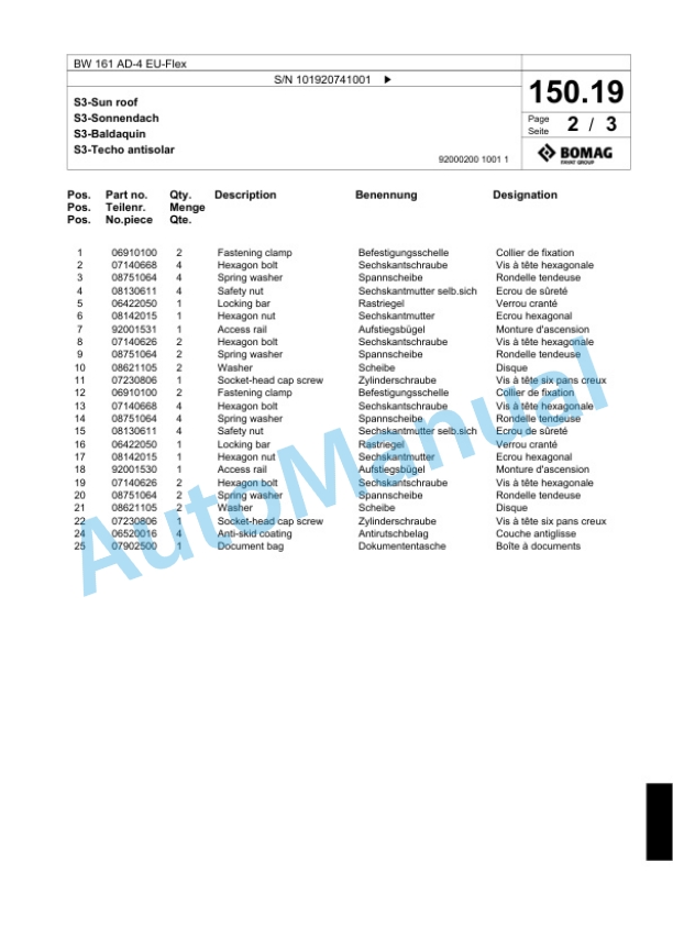 Bomag BW 161 AD-4 EU-Flex Tandem Vibratory Roller Spare Parts Catalogue 00824393-4