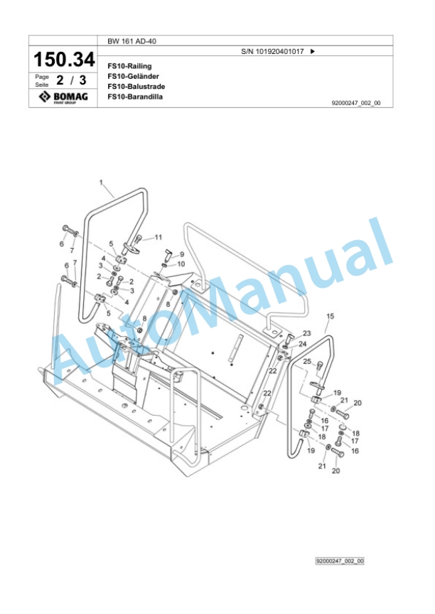 Bomag BW 161 AD-40 Tandem Vibratory Roller Spare Parts Catalogue 00818685-4