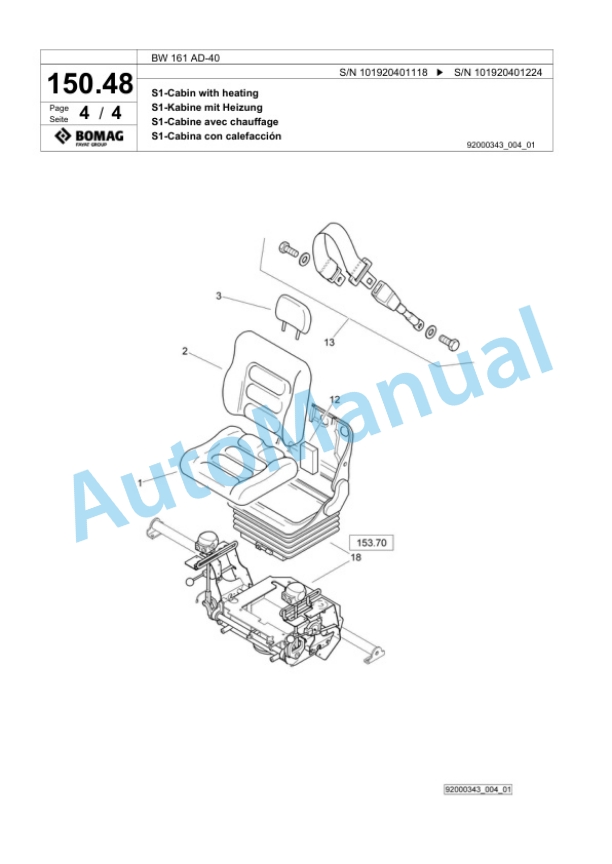 Bomag BW 161 AD-40 Tandem Vibratory Roller Spare Parts Catalogue 00818685-5