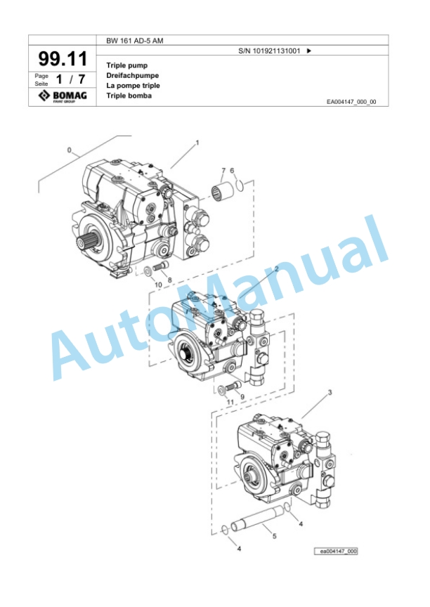 Bomag BW 161 AD-5 AM Tandem Vibratory Roller Spare Parts Catalogue 00824107-3