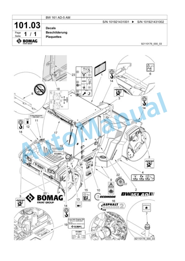 Bomag BW 161 AD-5 AM Tandem Vibratory Roller Spare Parts Catalogue 00824653-3