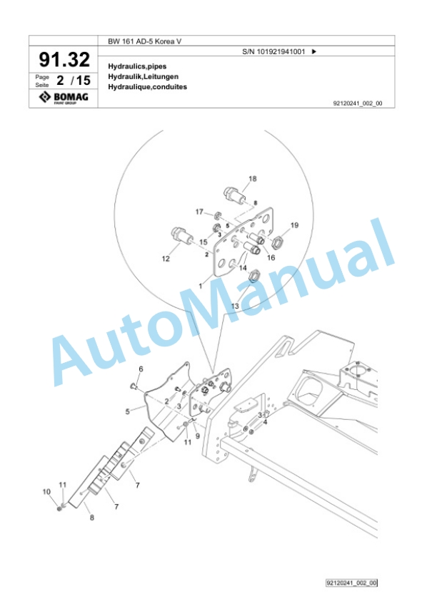 Bomag BW 161 AD-5 Korea V Tandem Vibratory Roller Spare Parts Catalogue 00826667-2