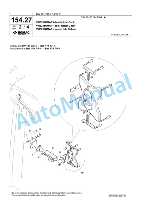 Bomag BW 161 AD-5 Korea V Tandem Vibratory Roller Spare Parts Catalogue 00826667-4