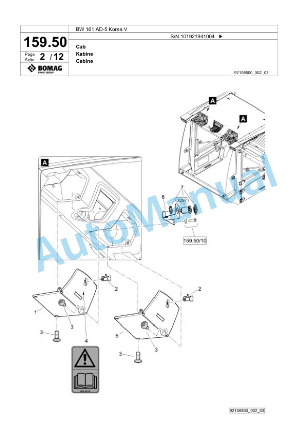 Bomag BW 161 AD-5 Korea V Tandem Vibratory Roller Spare Parts Catalogue 00826667-5