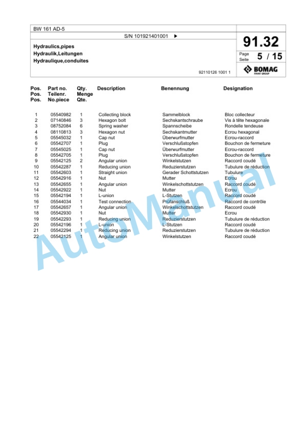 Bomag BW 161 AD-5 Tandem Vibratory Roller Spare Parts Catalogue 00824647-2