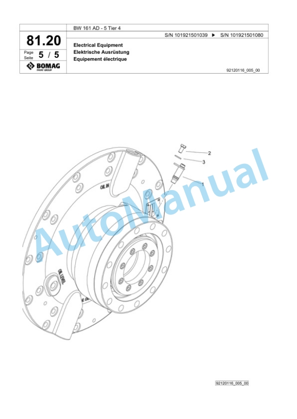 Bomag BW 161 AD-5 Tier 4 Tandem Vibratory Roller Spare Parts Catalogue 00824945-2
