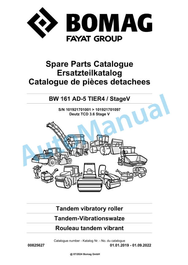 Bomag BW 161 AD-5 TIER4 - StageV Tandem Vibratory Roller Spare Parts Catalogue 00825627