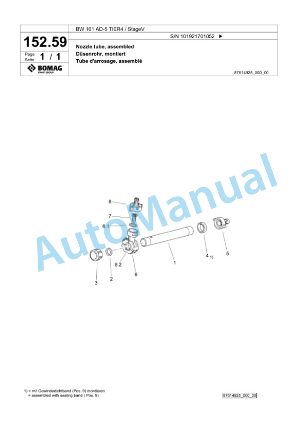 Bomag BW 161 AD-5 TIER4 - StageV Tandem Vibratory Roller Spare Parts Catalogue 00825627-3