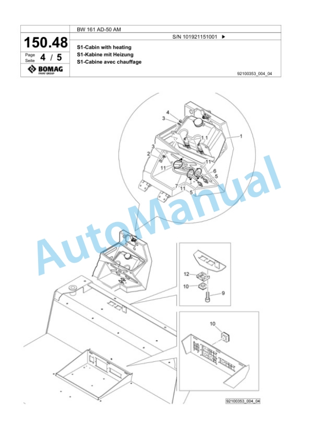 Bomag BW 161 AD-50 AM Tandem Vibratory Roller Spare Parts Catalogue 00825177-4