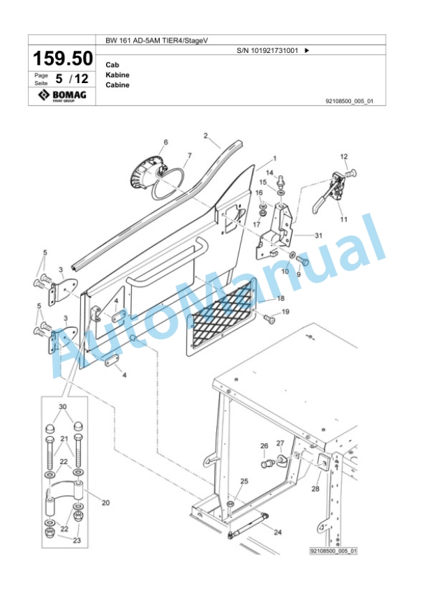 Bomag BW 161 AD-5AM TIER4 - StageV Tandem Vibratory Roller Spare Parts Catalogue 00825633-5