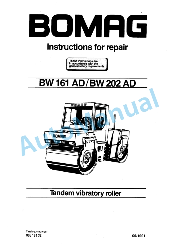 Bomag BW 161 AD, BW 202 AD Tandem Vibratory Roller Repair Instructions 00819132