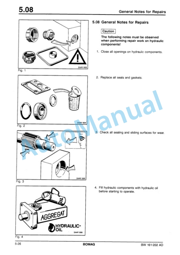 Bomag BW 161 AD, BW 202 AD Tandem Vibratory Roller Repair Instructions 00819132-2