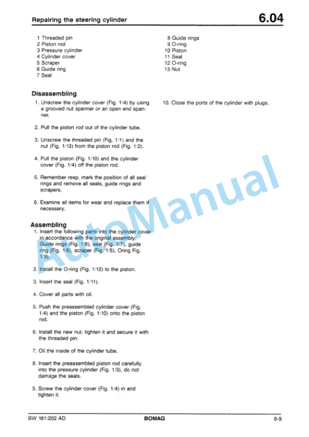 Bomag BW 161 AD, BW 202 AD Tandem Vibratory Roller Repair Instructions 00819132-4