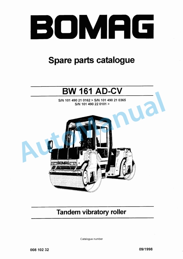 Bomag BW 161 AD-CV Tandem Vibratory Roller Spare Parts Catalogue 00810232