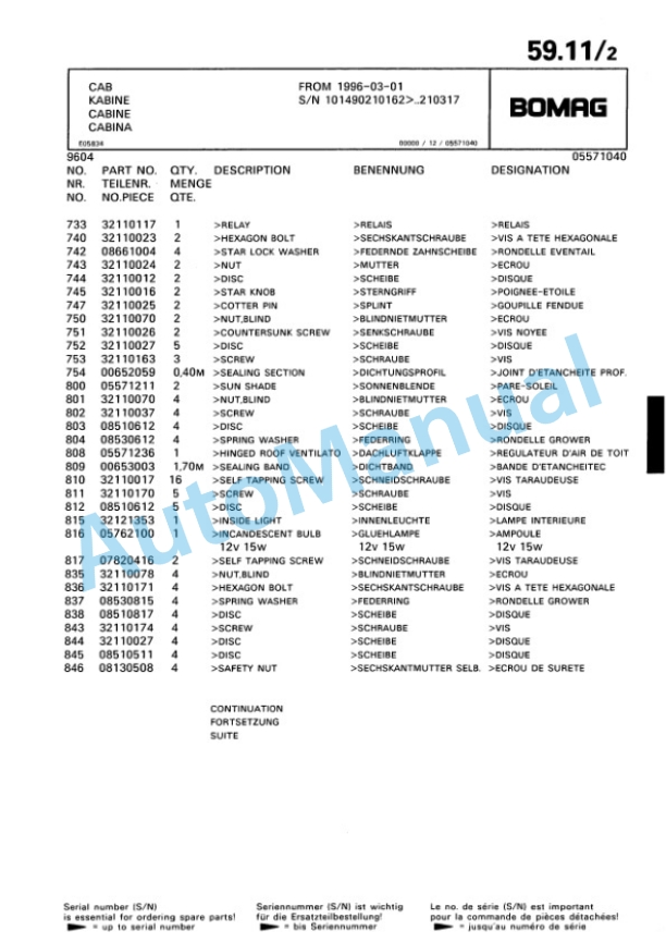 Bomag BW 161 AD-CV Tandem Vibratory Roller Spare Parts Catalogue 00810232-3