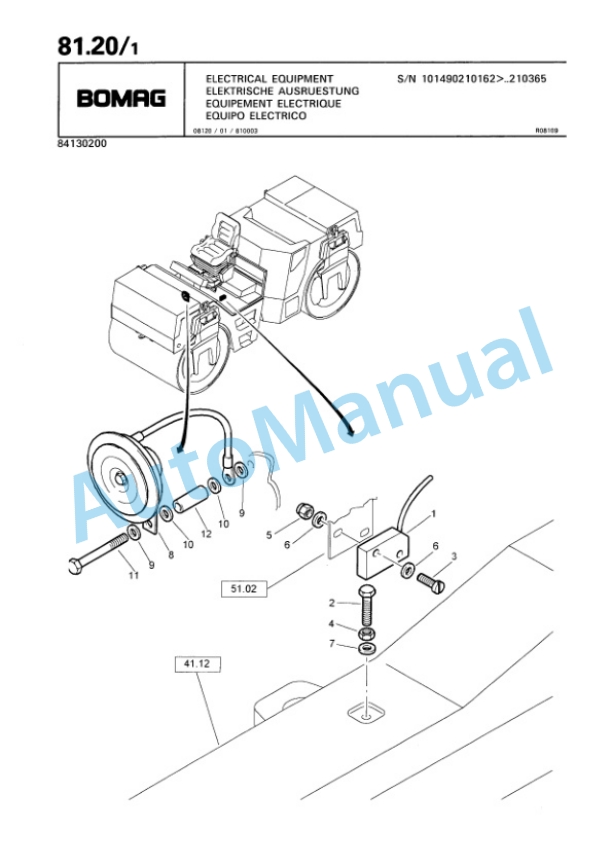 Bomag BW 161 AD-CV Tandem Vibratory Roller Spare Parts Catalogue 00810232-4