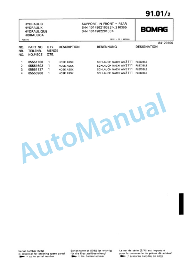 Bomag BW 161 AD-CV Tandem Vibratory Roller Spare Parts Catalogue 00810232-5