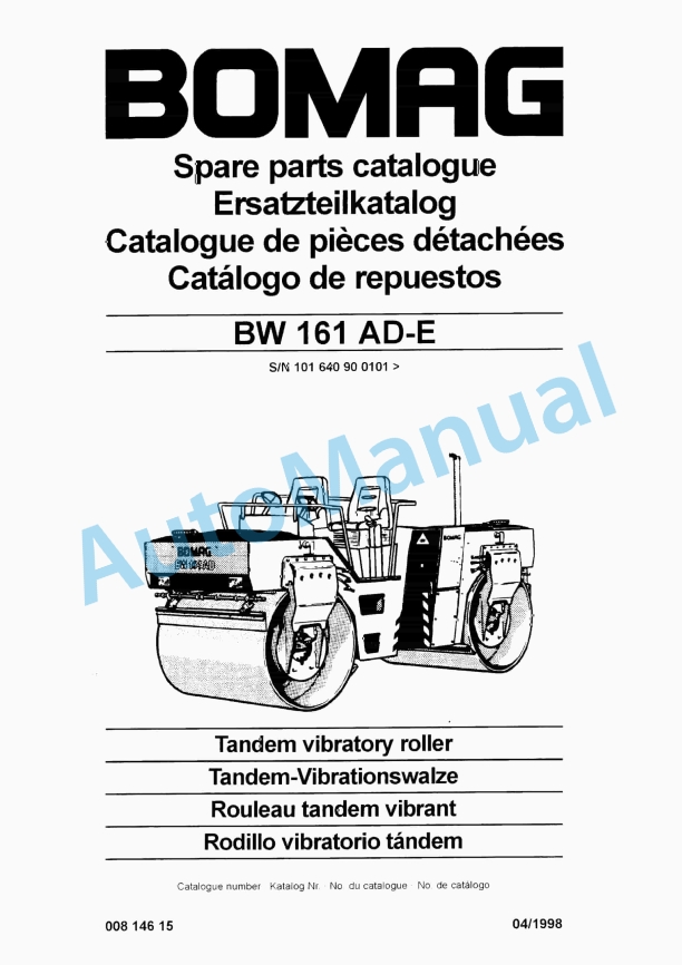 Bomag BW 161 AD-E Tandem Vibratory Roller Spare Parts Catalogue 00814615