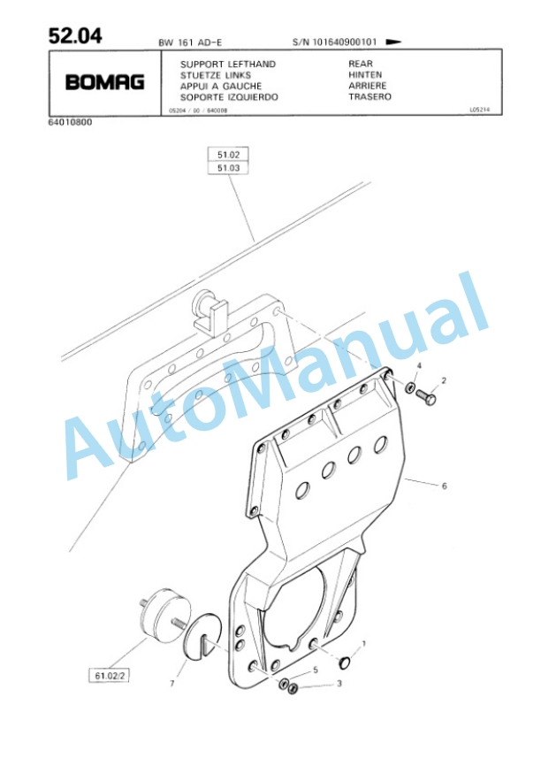Bomag BW 161 AD-E Tandem Vibratory Roller Spare Parts Catalogue 00814615-2