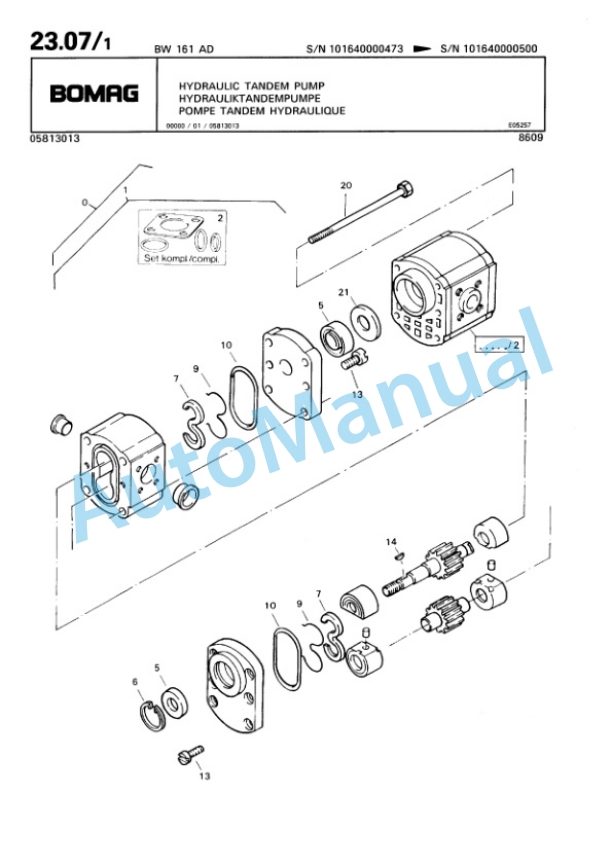 Bomag BW 161 AD Tandem Vibratory Roller Spare Parts Catalogue 00810148-2