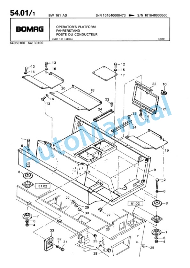 Bomag BW 161 AD Tandem Vibratory Roller Spare Parts Catalogue 00810148-3