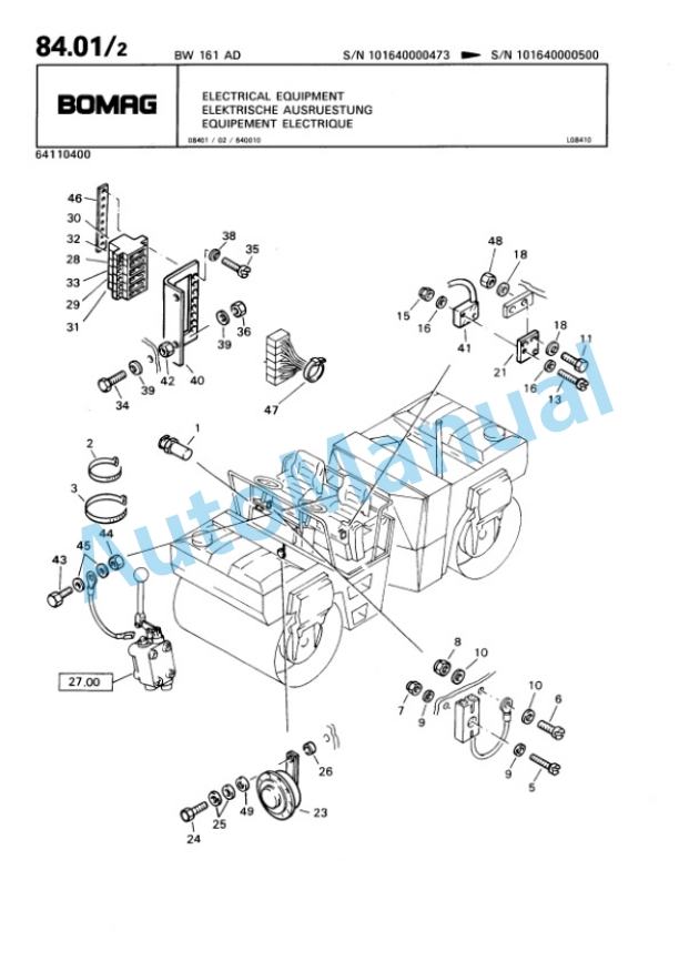 Bomag BW 161 AD Tandem Vibratory Roller Spare Parts Catalogue 00810148-5
