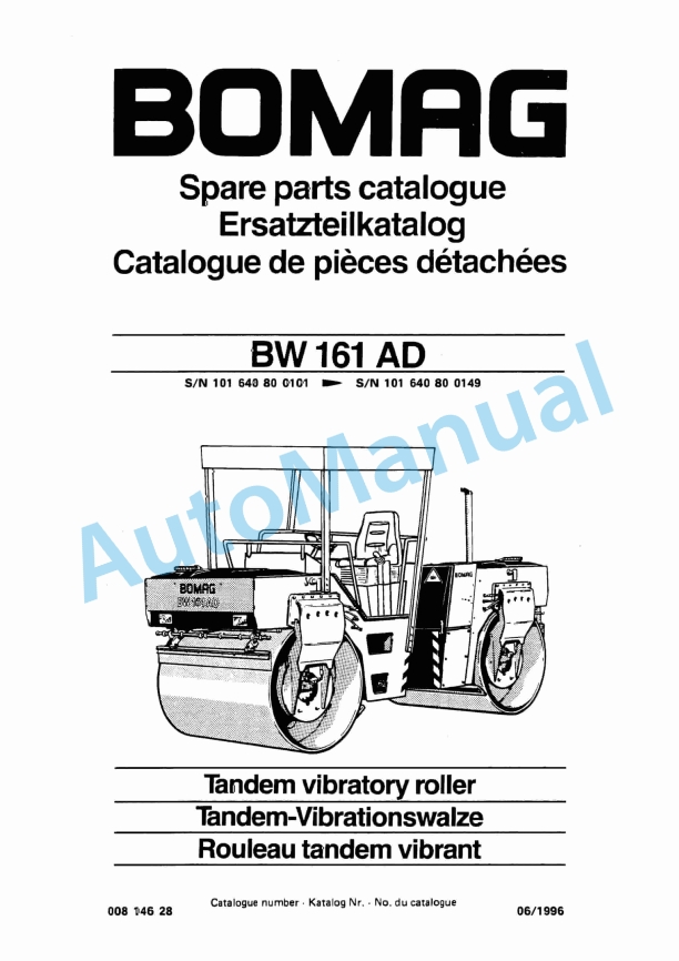 Bomag BW 161 AD Tandem Vibratory Roller Spare Parts Catalogue 00814628