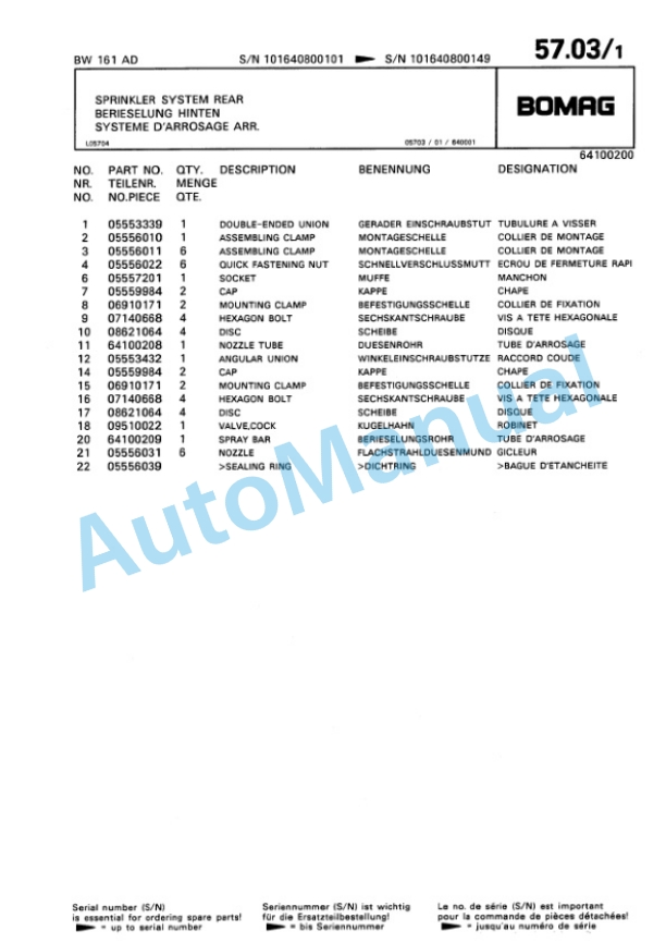 Bomag BW 161 AD Tandem Vibratory Roller Spare Parts Catalogue 00814628-5