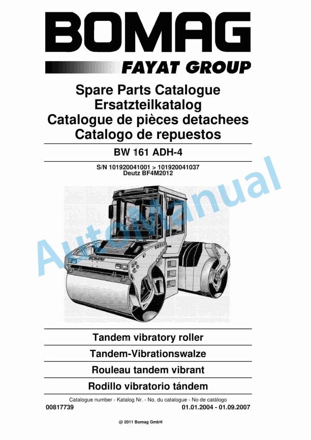 Bomag BW 161 ADH-4 Tandem Vibratory Roller Spare Parts Catalogue 00817739