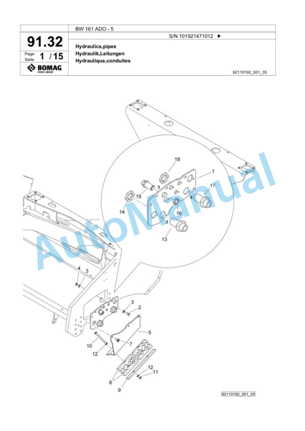 Bomag BW 161 ADO-5 Tandem Vibratory Roller Spare Parts Catalogue 00824657-2