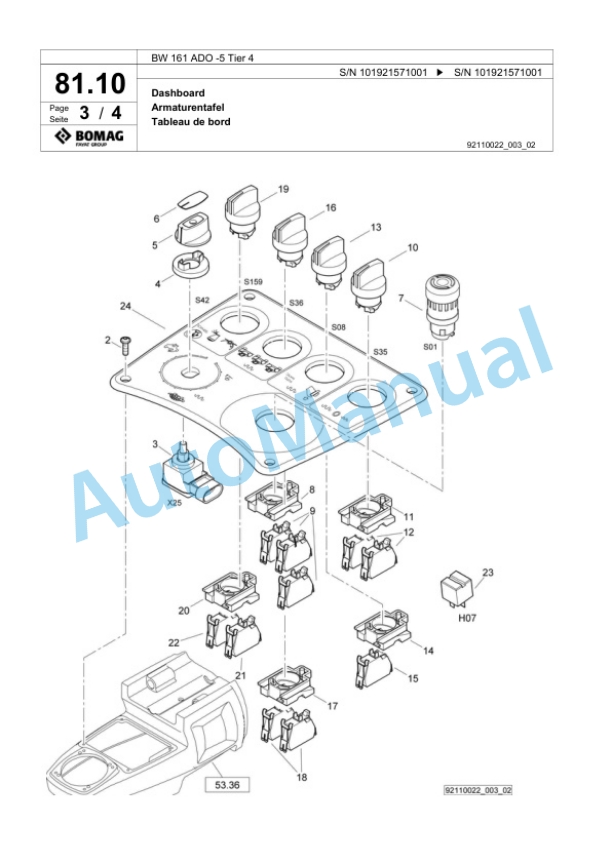 Bomag BW 161 ADO-5 Tier 4 Tandem Vibratory Roller Spare Parts Catalogue 00824947-2