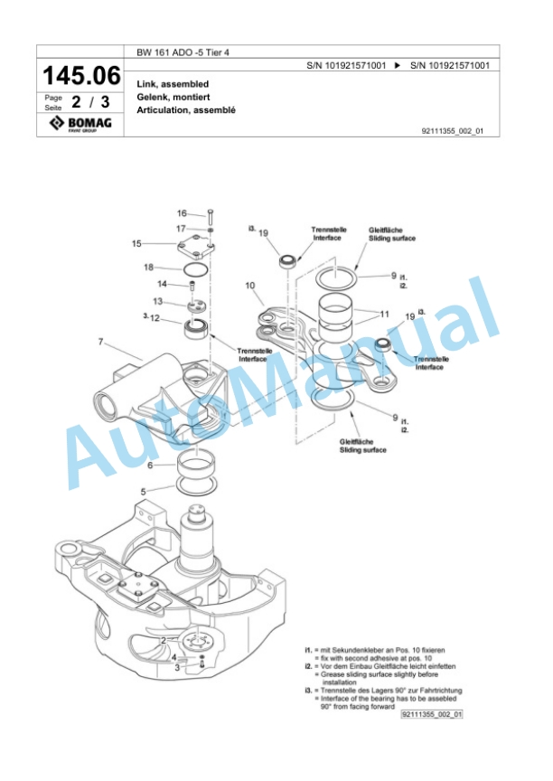 Bomag BW 161 ADO-5 Tier 4 Tandem Vibratory Roller Spare Parts Catalogue 00824947-3
