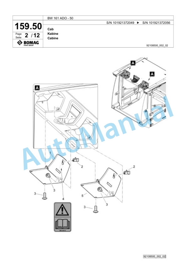 Bomag BW 161 ADO-50 Tandem Vibratory Roller Spare Parts Catalogue 00824417-5