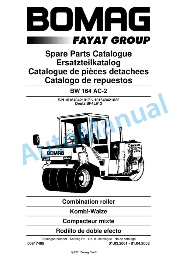 Bomag BW 164 AC-2 Combination Roller Spare Parts Catalogue 00817495