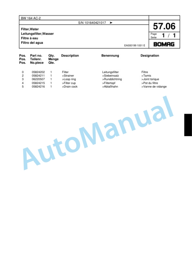 Bomag BW 164 AC-2 Combination Roller Spare Parts Catalogue 00817495-2