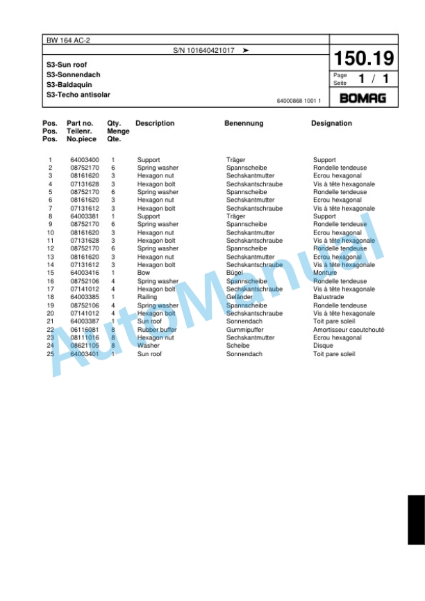 Bomag BW 164 AC-2 Combination Roller Spare Parts Catalogue 00817495-5