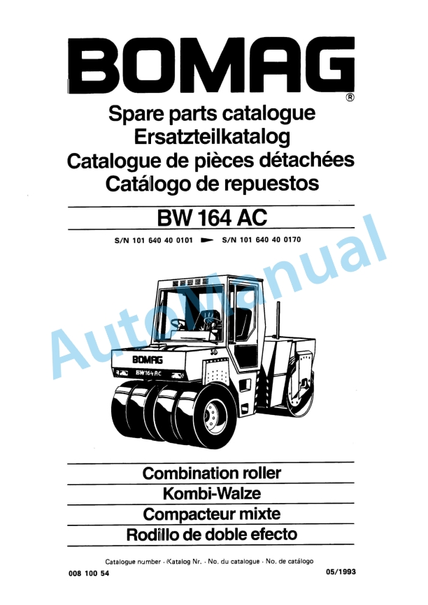 Bomag BW 164 AC Combination Roller Spare Parts Catalogue 00810054