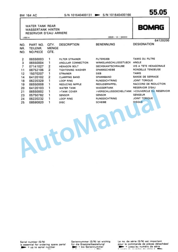 Bomag BW 164 AC Combination Roller Spare Parts Catalogue 00810054-3