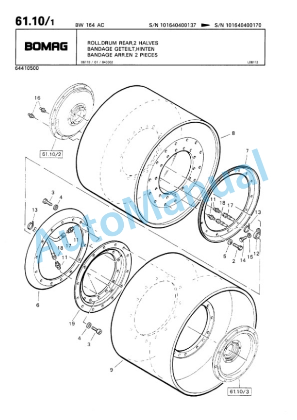 Bomag BW 164 AC Combination Roller Spare Parts Catalogue 00810054-4