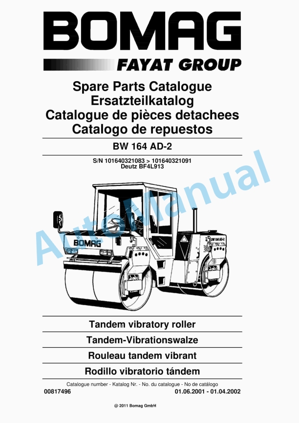 Bomag BW 164 AD-2 Tandem Vibratory Roller Spare Parts Catalogue 00817496