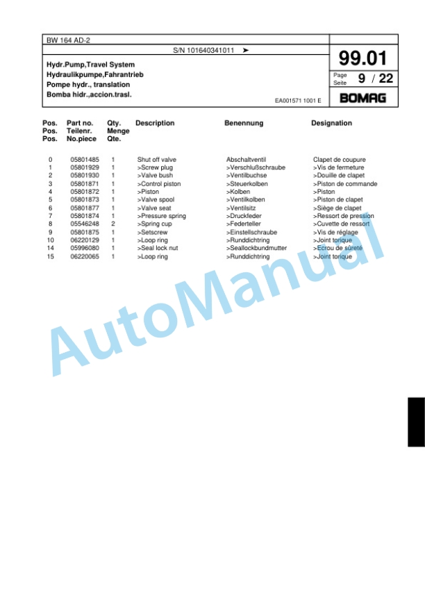 Bomag BW 164 AD-2 Tandem Vibratory Roller Spare Parts Catalogue 00817640-4
