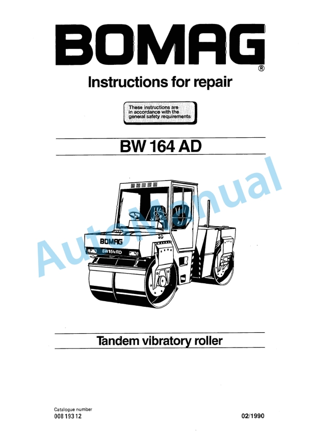 Bomag BW 164 AD Tandem Vibratory Roller Repair Instructions 00819312