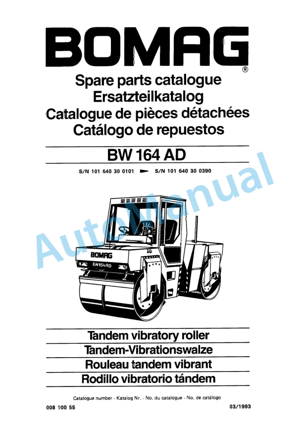 Bomag BW 164 AD Tandem Vibratory Roller Spare Parts Catalogue 00810055
