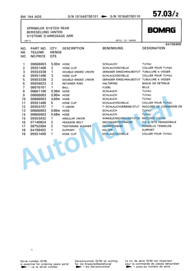 Bomag BW 164 AD Tandem Vibratory Roller Spare Parts Catalogue 00810061-5