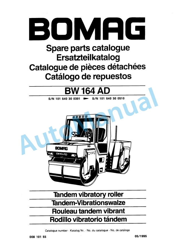 Bomag BW 164 AD Tandem Vibratory Roller Spare Parts Catalogue 00810155