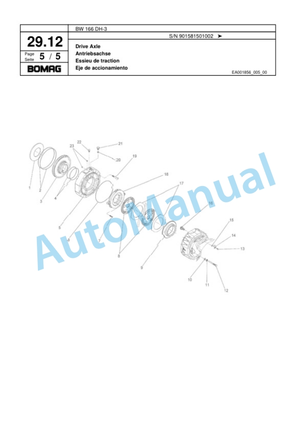Bomag BW 166 DH-3 Single Drum Wheel Drive Vibratory Roller Spare Parts Catalogue 00817669-2
