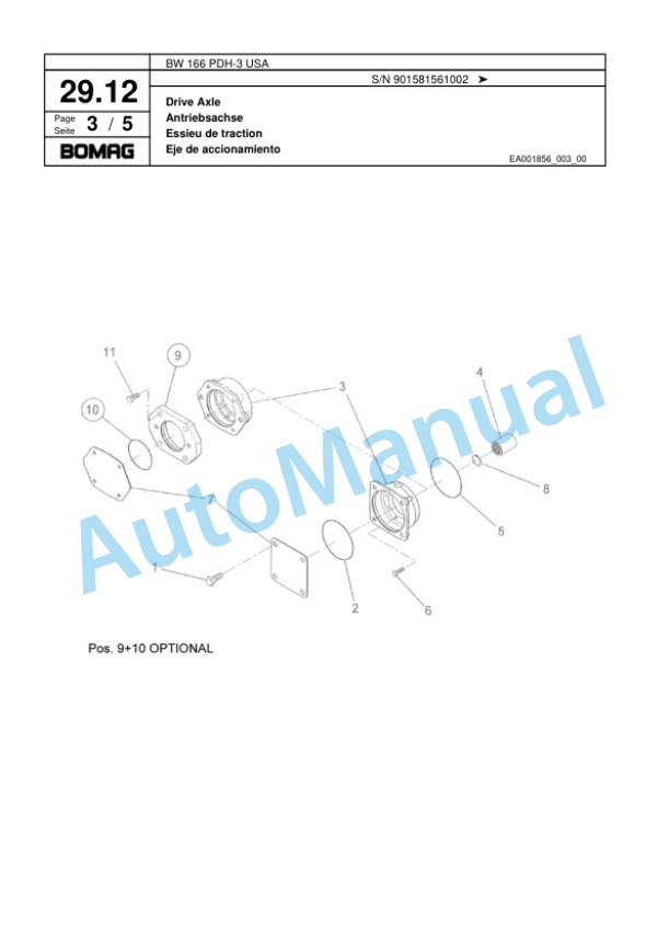 Bomag BW 166 PDH-3 USA Single Drum Wheel Drive Vibratory Roller Spare Parts Catalogue 00817963-2