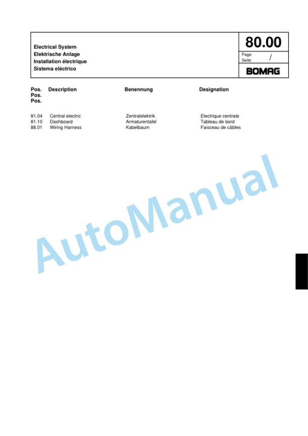 Bomag BW 166 PDH-3 USA Single Drum Wheel Drive Vibratory Roller Spare Parts Catalogue 00817963-3